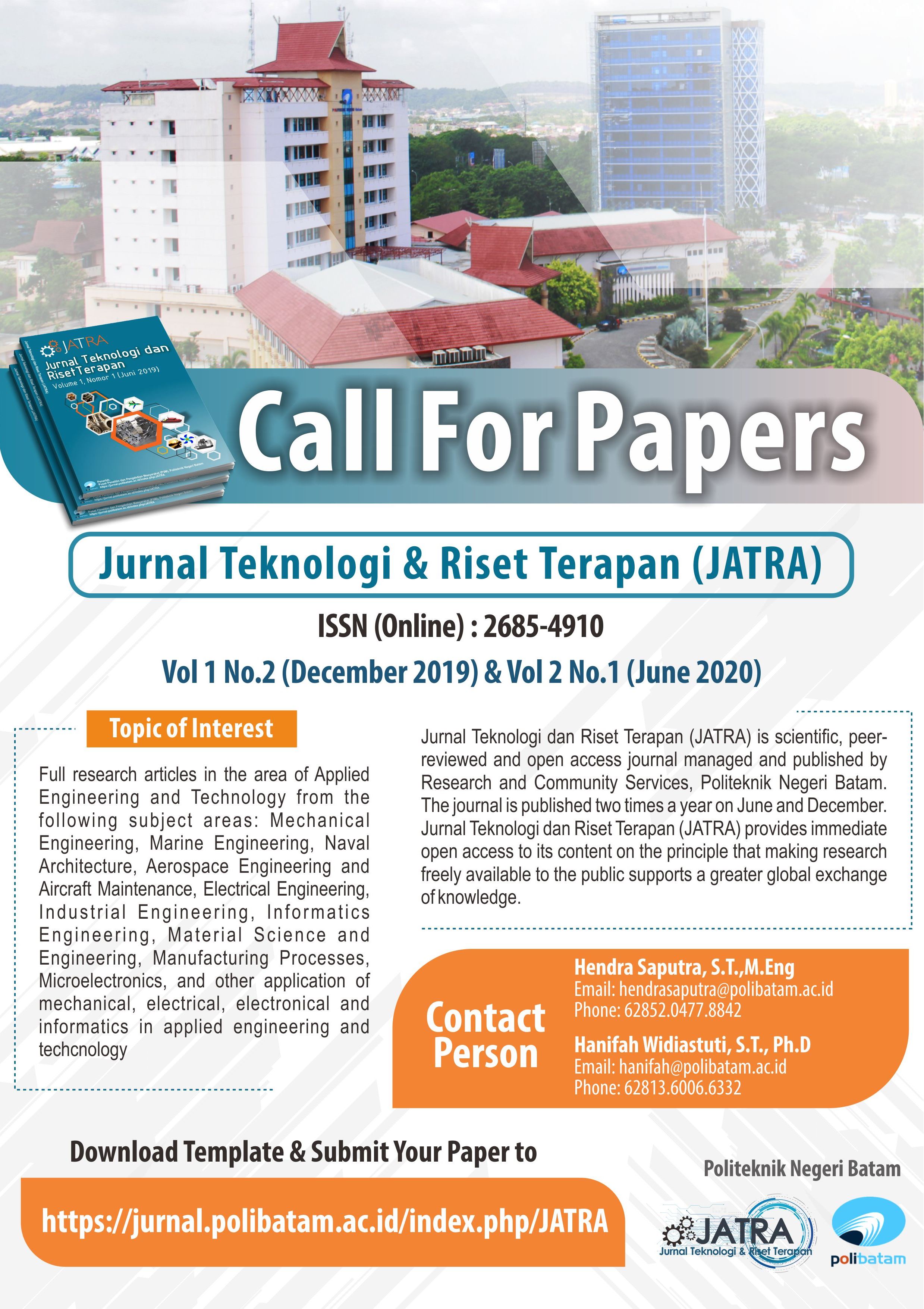 Call for Paper Jurnal Teknologi dan Riset Terapan (JATRA) Vol.1 No.2